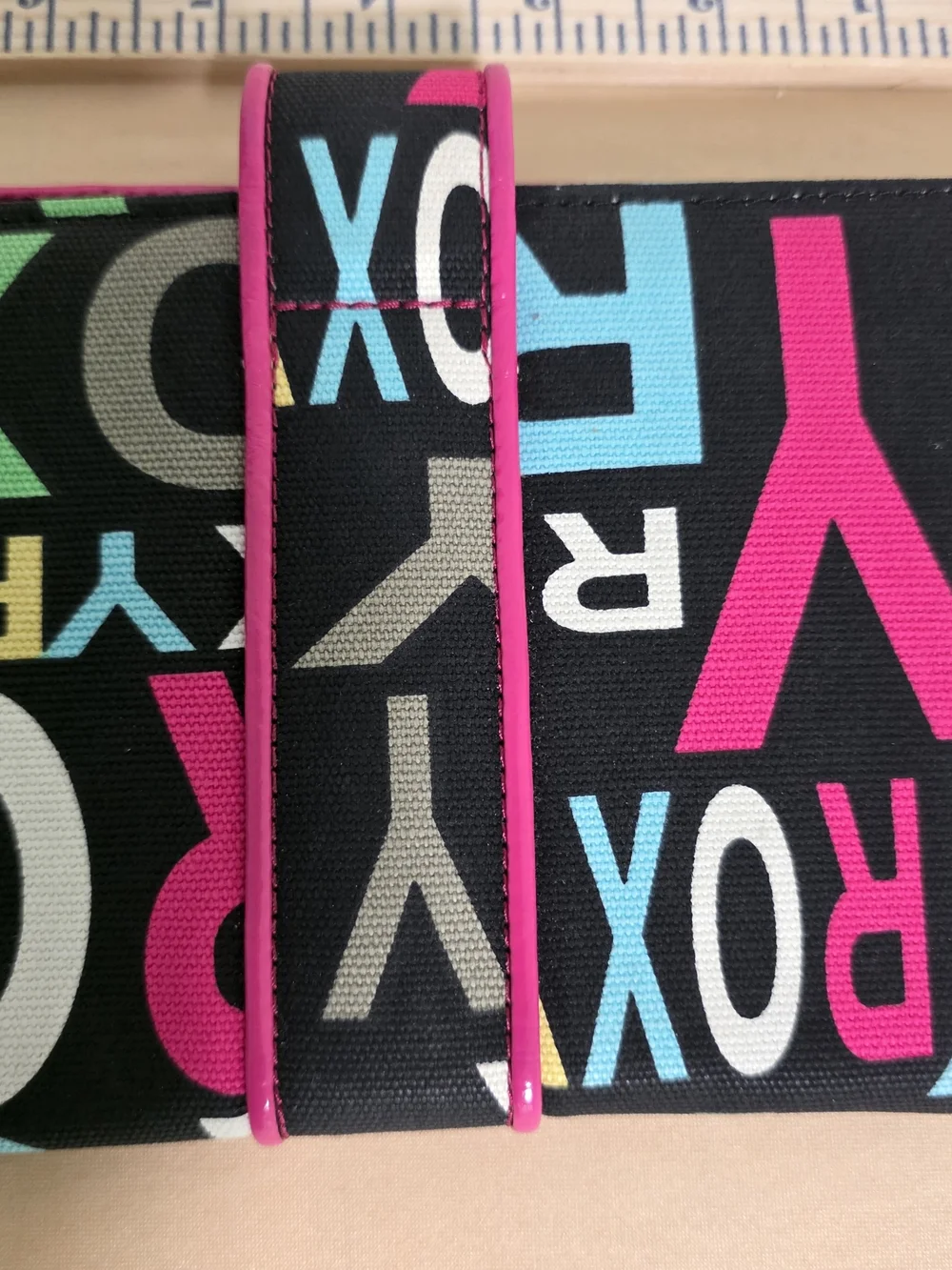 Roxy Black & Blue Patterned Wallet Clutch with Pink Trim